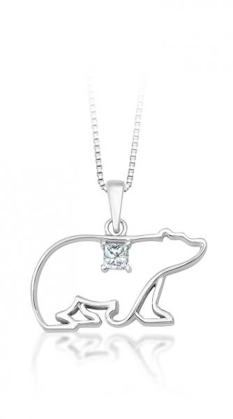 <em>10K Polar Bear Necklace with Princess Cut Diamond; 0.08 ct; $399 </em>