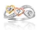 <em> 10K Diamond Ring with Gold, White Gold and Rose Gold Hearts; $279 </em> 