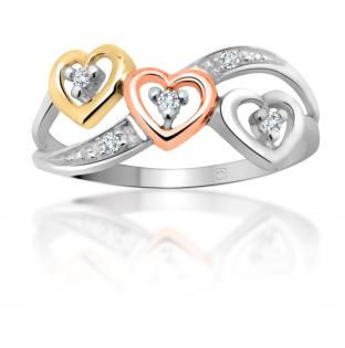 <em> 10K Diamond Ring with Gold, White Gold and Rose Gold Hearts; $279 </em>  